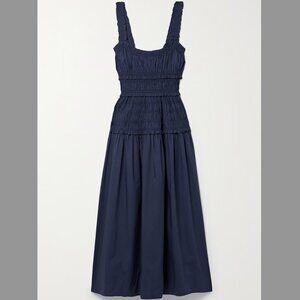 DÔEN Marianne shirred organic cotton-poplin midi dress - XXL